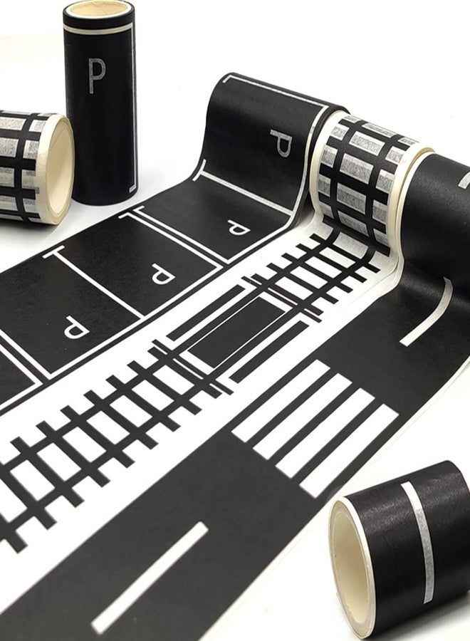 dspitwod Road Tape for Toy Cars Trains Play 6-Pack Black Car Track Tape, Parking Spot Stick to Floors and Table Flat Surface,No Residue, for Kids Gift (TAPE6) - Image 2